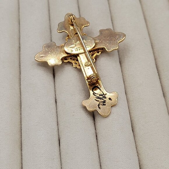 Jane Davis Angel of Love AOL Cross Pin Brooch Crystal Center Gold Tone Vtg 1999 - Picture 5 of 7